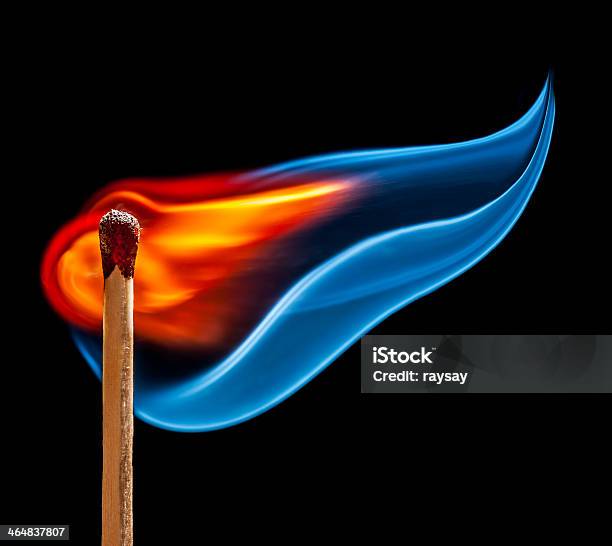 Match Is Burning On Black Background Stock Photo - Download Image Now - Flame, Fire - Natural Phenomenon, Blue