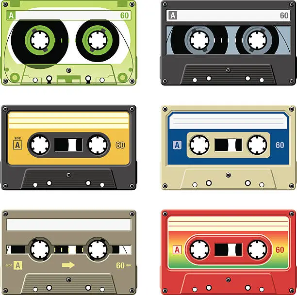 Vector illustration of Retro cassette tapes with a variety of colors and labels