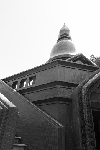 Nakhon Phanom, Thailand - December 20, 2014: buddhist pagoda in Suttawart temple, black and white