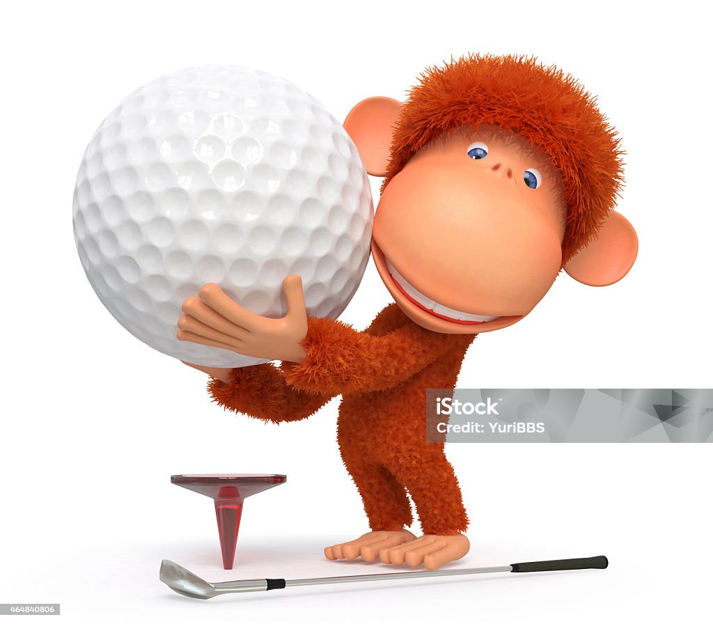 The monkey plays golf the cheerful primacy plays summer sports outdoors Ape Stock Photo