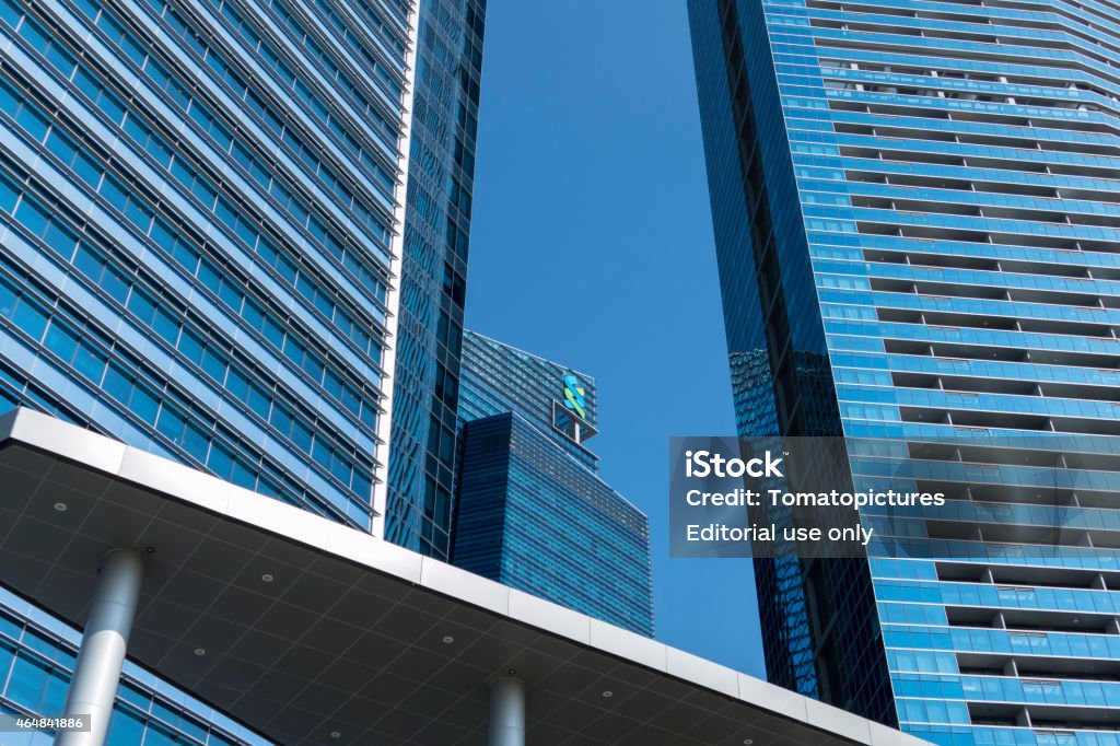 Marina Bay Financial Centre 2015 Singapore, Singapore - February 25, 2015: View of Marina Bay Financial Centre and Marina Residence featuring Standard Chartered Bank Tower taken from Marina Boulevard Standard Chartered Bank Stock Photo