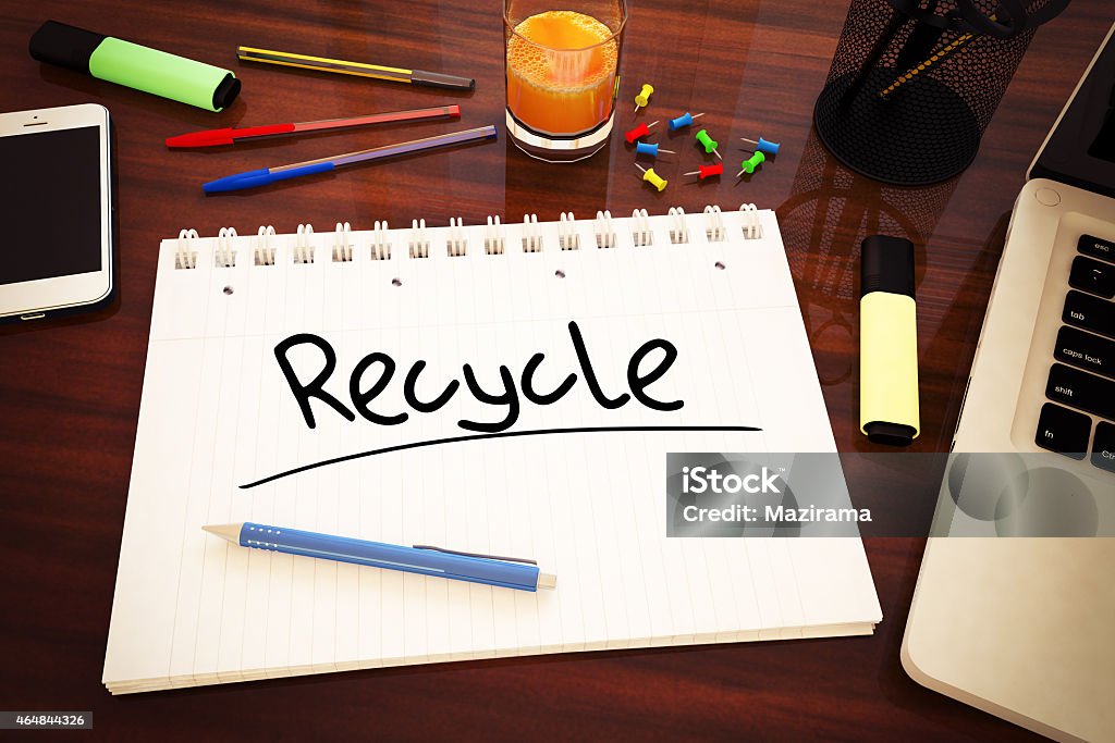 Recycle Recycle - handwritten text in a notebook on a desk - 3d render illustration. 2015 Stock Photo