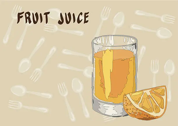 Vector illustration of The glass of fresh orange juice and orange slice