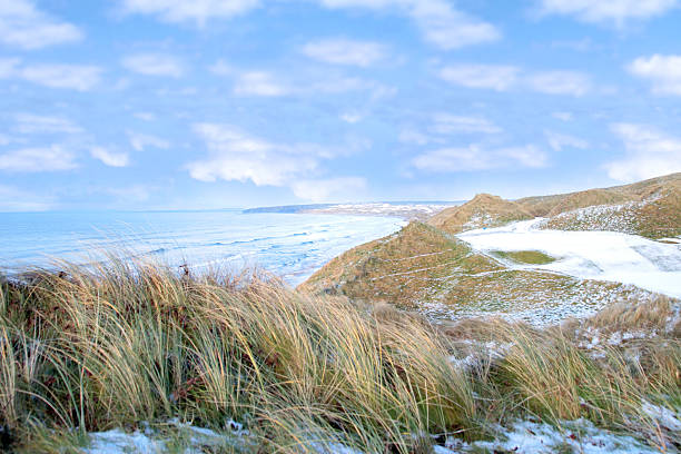 atlantic ocean beside a links golf course stock photo