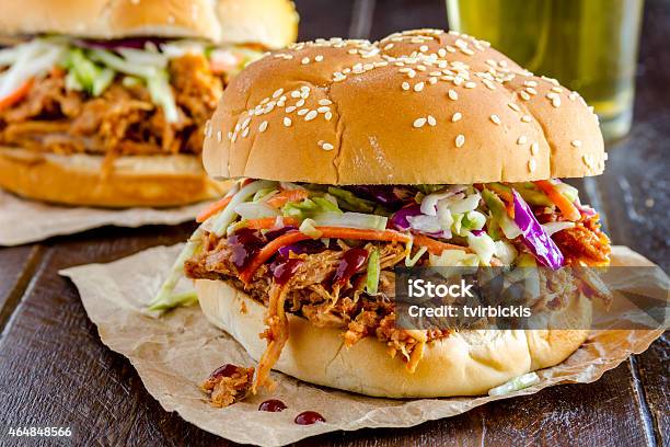 Barbeque Pulled Pork Sandwiches Stock Photo - Download Image Now - Pulled Pork, Sandwich, Barbecue - Meal
