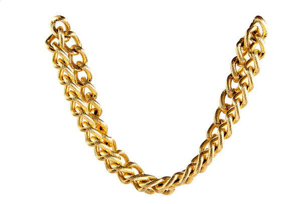 istock Golden chain of twisted rings. Isolated on white 464853336