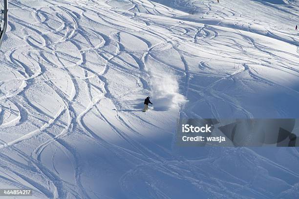 Freeride Tracks On A Slope Stock Photo - Download Image Now - Snowboard, Activity, Adventure