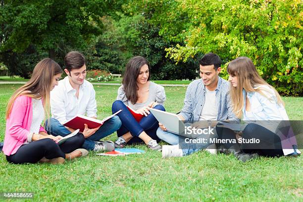 Students Studying Outdoor Stock Photo - Download Image Now - Adolescence, Adult, Book