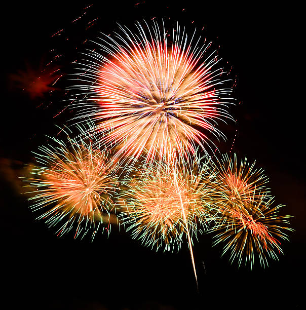 istock Colorful fireworks on a night sky background. 464860264