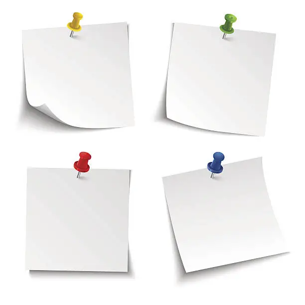 Vector illustration of Note paper with push colored pin