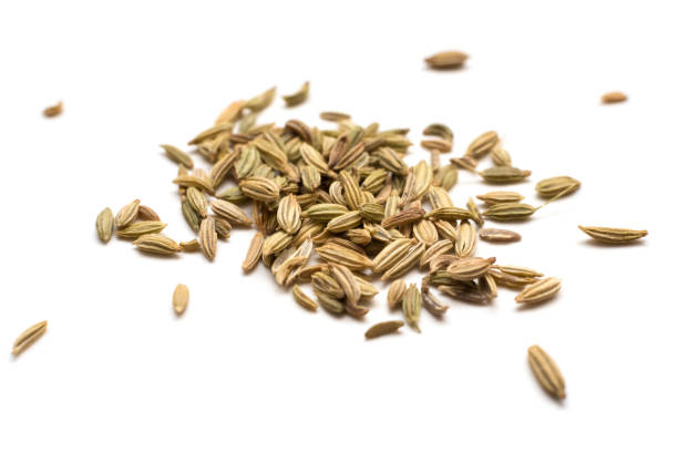 A pile of fennel seeds on a white background Pile of Fennel seeds isolated on white background caraway seed stock pictures, royalty-free photos & images