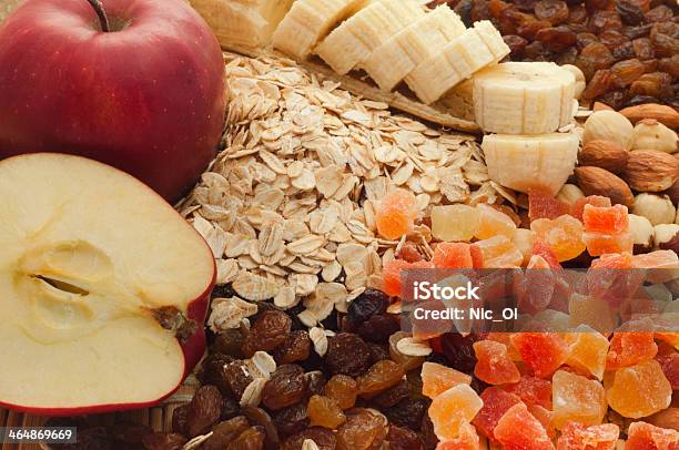 Oatmeal With Apples Stock Photo - Download Image Now - Almond, Apple - Fruit, Banana