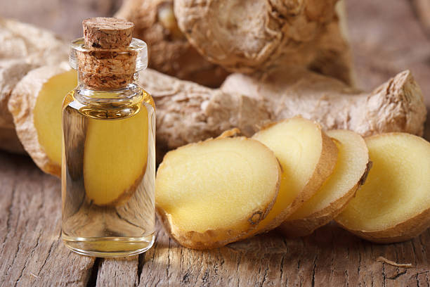 istock ginger oil in a glass bottle close-up, horizontal 464873456