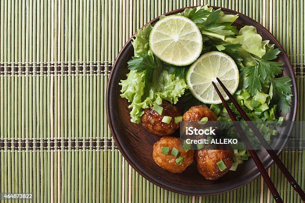 Traditional Asian Fish Balls With Salad Closeup Top View Horizo Stock Photo - Download Image Now
