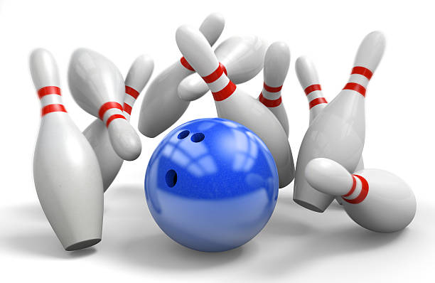 istock Blue ball hitting a perfect strike on ten-pin bowling 464877518