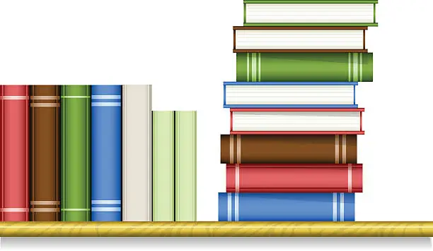 Vector illustration of Bookshelf with books stacked vertically and horizontal