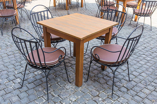 istock Modern table and chairs set in outdoor 464880776