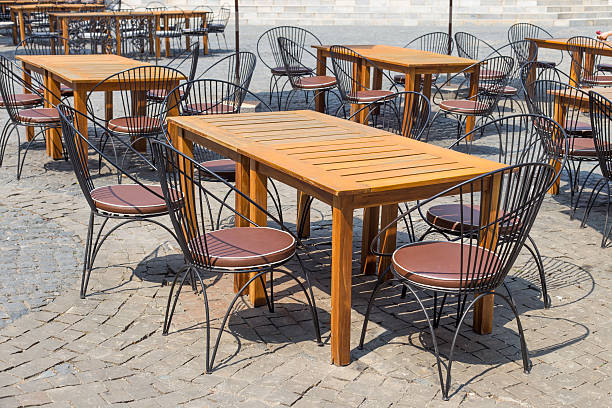 istock Modern table and chairs set in outdoor 464880930