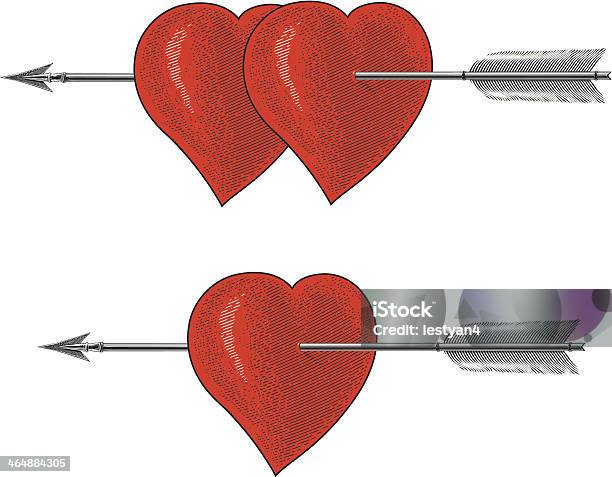 빈티지 통해 심장 화살표를 주말뿐이라도 음각 목판화에 대한 스톡 벡터 아트 및 기타 이미지 - 목판화, 밸런타인데이, 하트 모양