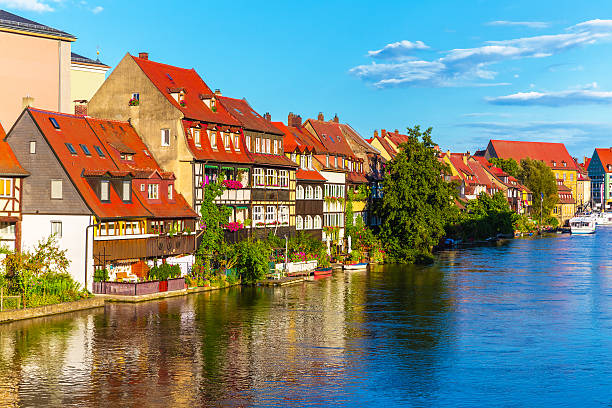 Scenic summer panorama of the Old Town pier architecture in Bamberg, Bavaria, Germany. See also: