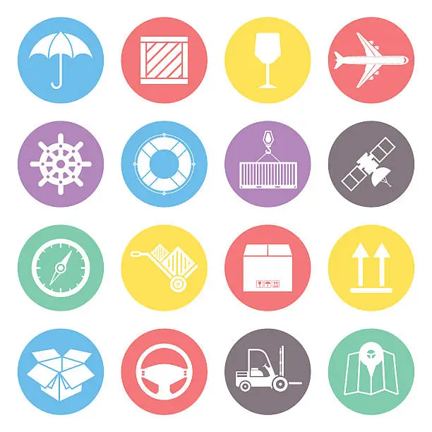 Vector illustration of Colorful icons with a travel and transport theme