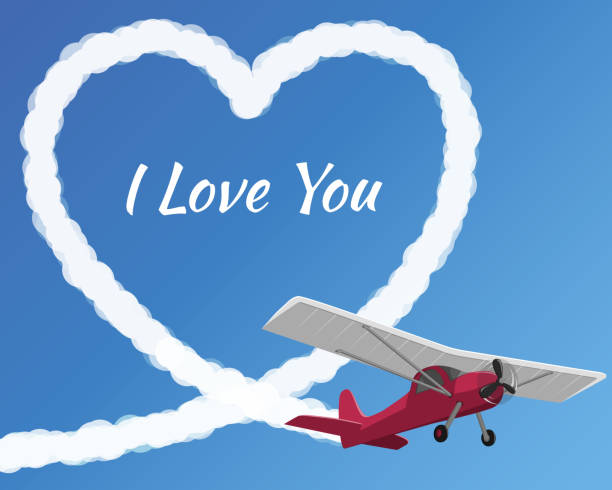 Airplane drawing a cloudy love Airplane drawing a cloudy love on the clear sky background words in the sky stock illustrations