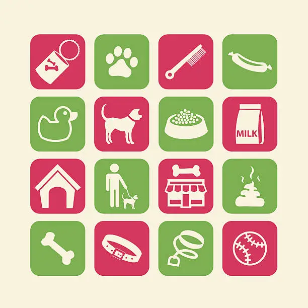 Vector illustration of Dog life Icons set Red Green
