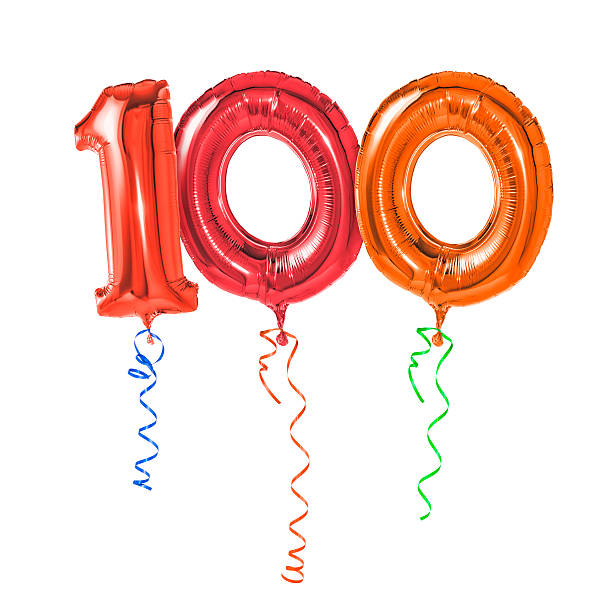 Red balloons with ribbon - Number 100 Red balloons with ribbon - Number 100 number 100 stock pictures, royalty-free photos & images