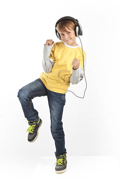 boy with headphones stock photo