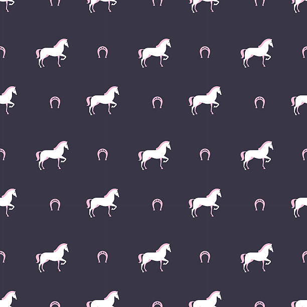 A horse pattern on gray with horseshoes vector art illustration