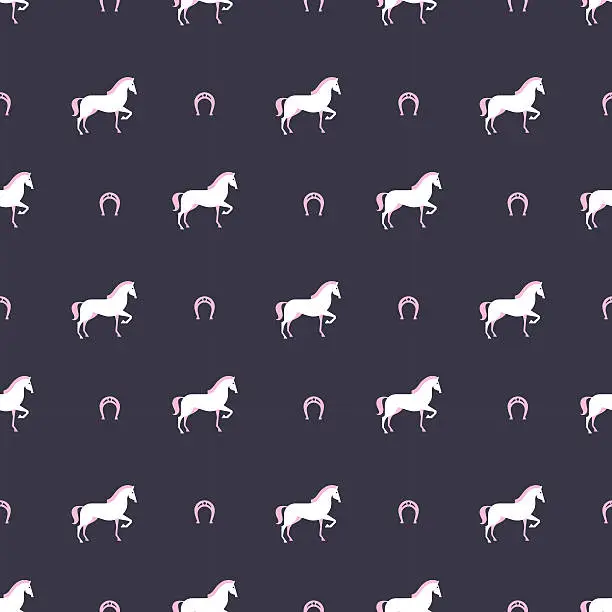 Vector illustration of A horse pattern on gray with horseshoes