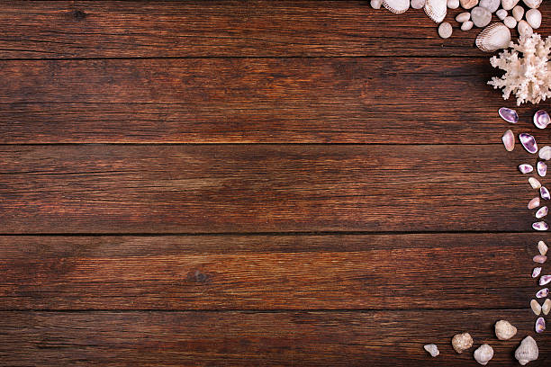 istock wooden background with seashells, summer sea vacation concept 464898178