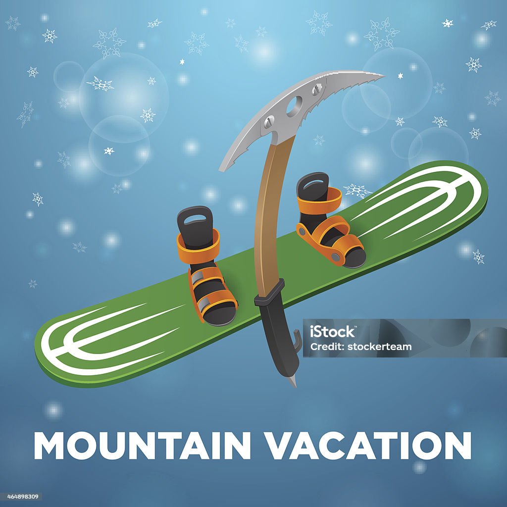 Vacances à la montagne vert snowboard et kirk sur fond bleu - clipart vectoriel de Activité libre de droits