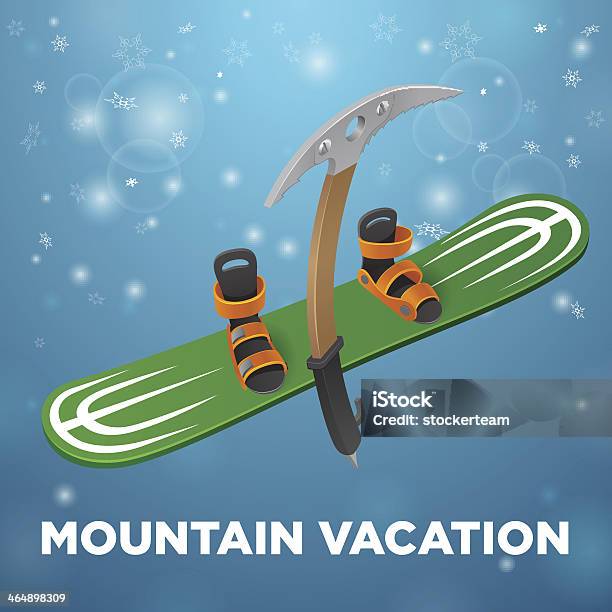 Vacances À La Montagne Vert Snowboard Et Kirk Sur Fond Bleu Vecteurs libres de droits et plus d'images vectorielles de Activité