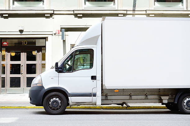 istock White truck in profile, copy space 464903579