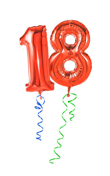 istock Red balloons with ribbon - Number 18 464906638