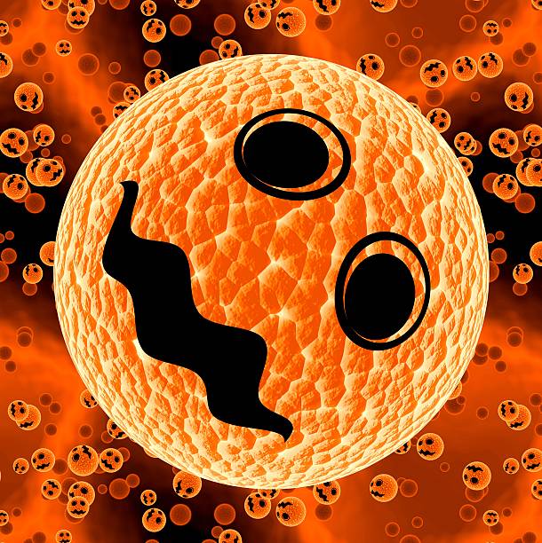 Face of mad bacteria or ugly virus head in blood.