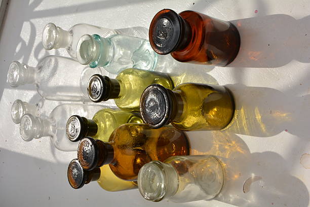 istock Set of chemical flasks of various forms and colors 464912224
