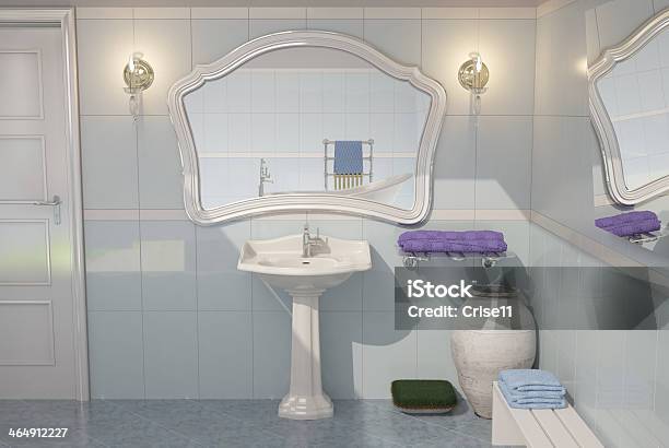 Blue Bathroom Stock Photo - Download Image Now - Vanity Mirror, Apartment, Architecture
