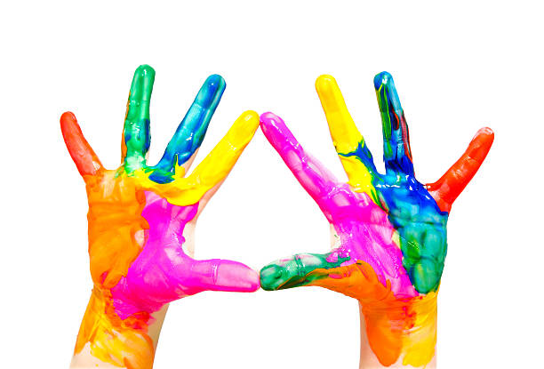 istock Painted child hands colorful fun isolated on white 464917297