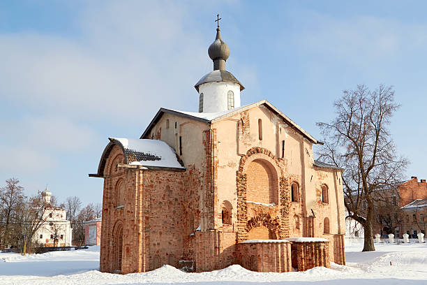 View of old church in Veliky Novgorod, Russia stock photo