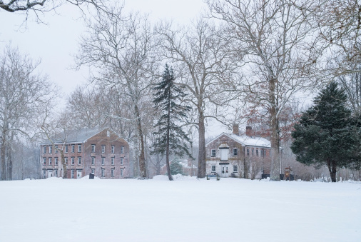 Historic Allaire Village in New Jersey after a fresh snowfall.