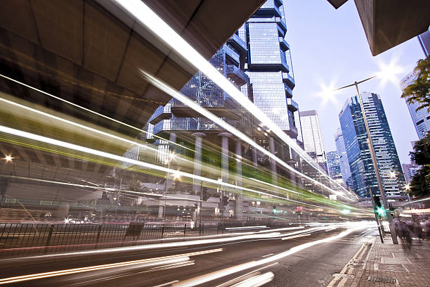 istock Light trails in Hong Kong at night 464920171