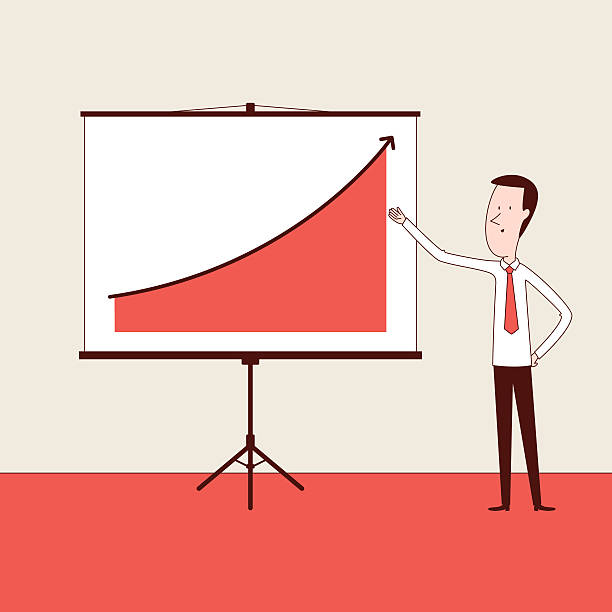 Cartoon illustration of a man showing a graph on projector vector art illustration