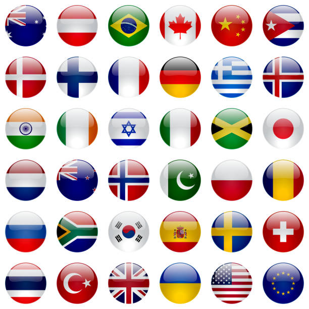 ikony zestaw flagi świata - flag countries symbol scandinavian stock illustrations