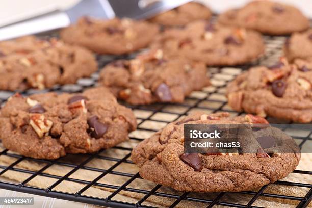 Chocolate Chip Cookies Cooling Stock Photo - Download Image Now - Cookie, Pecan, Baked