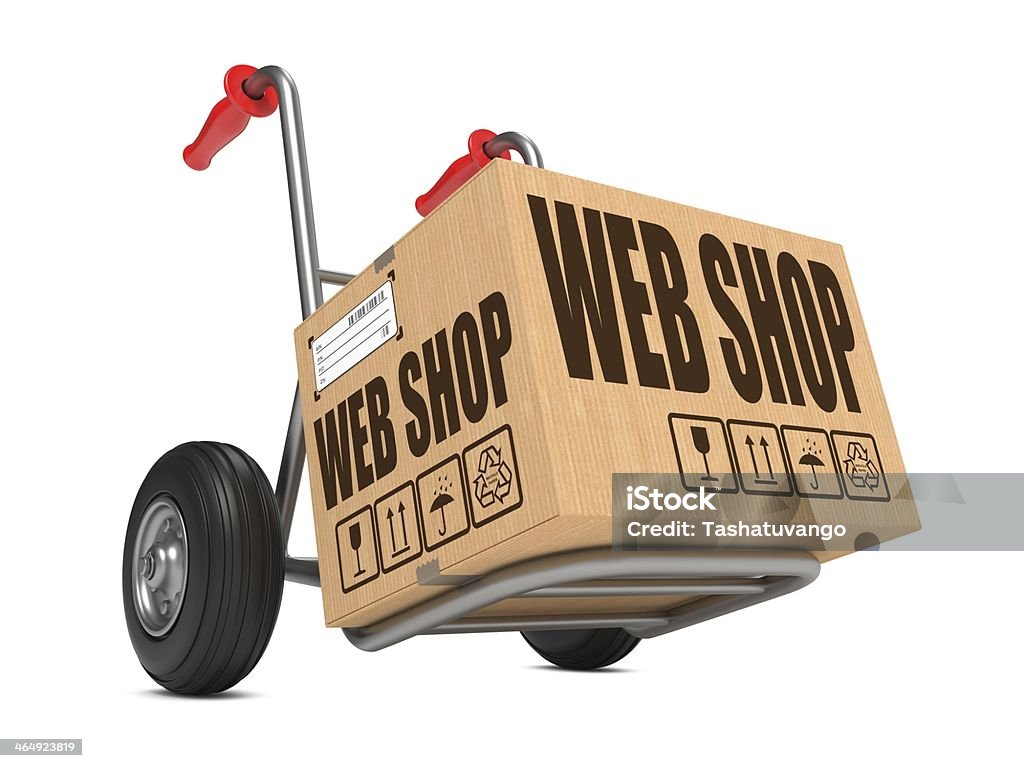 Loja Web-Caixa de Papelão no carrinho de mão. - Royalty-free Afixar Cartaz Foto de stock