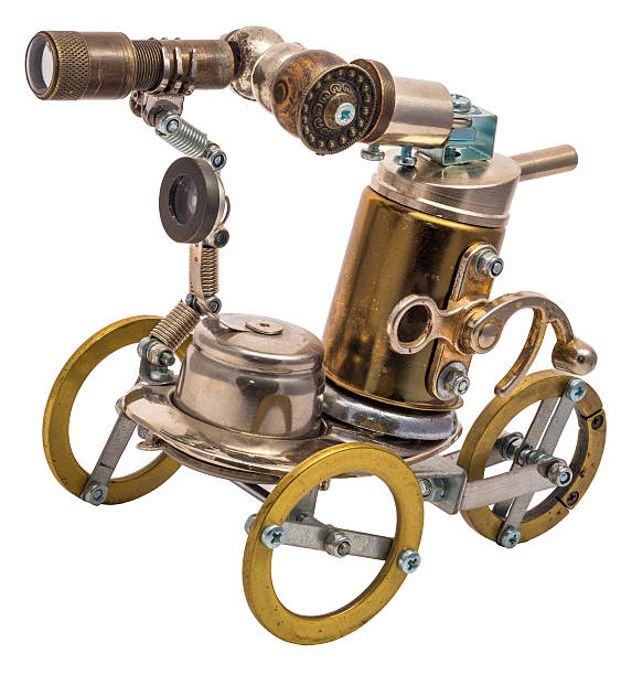 istock Steampunk robot. Cyberpunk style. Chrome and bronze parts. 464924106