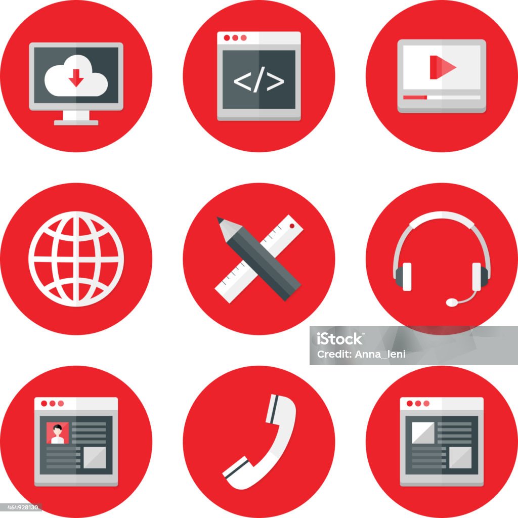 Website Icons Set over Red Illustration of Website Icons Set over Red. Design, coding, service, media, profile, hosting. 2015 stock vector