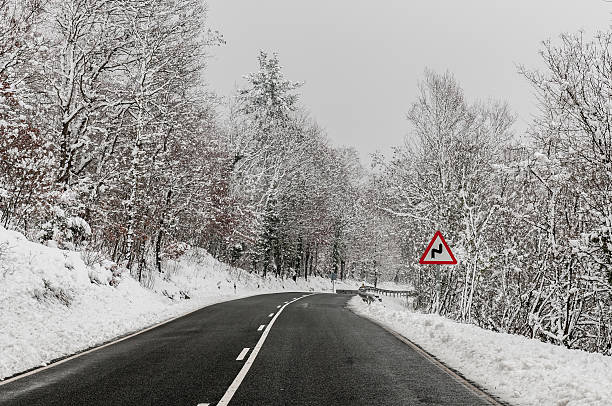 istock Rural road in winter. Trees covered by the snow 464928878